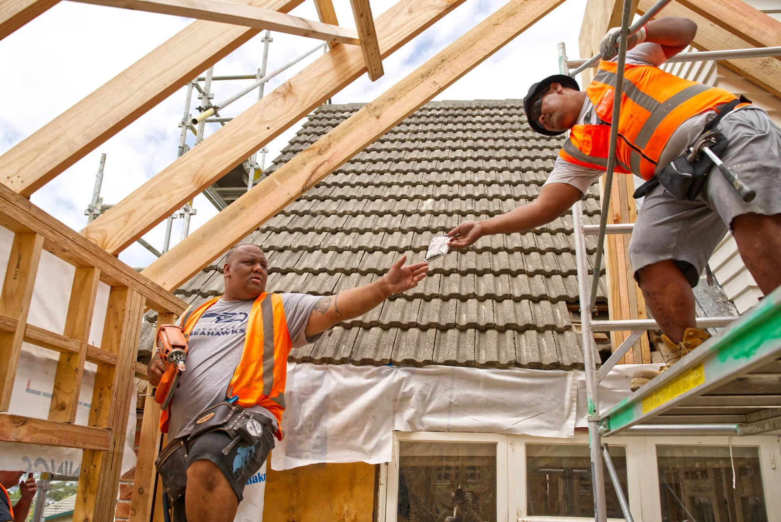 Construction workers on a building site