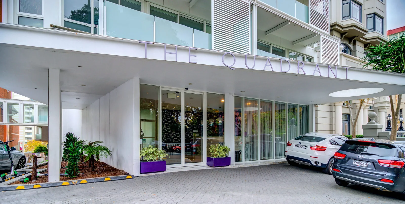 The Quadrant hotel building exterior with modern architecture